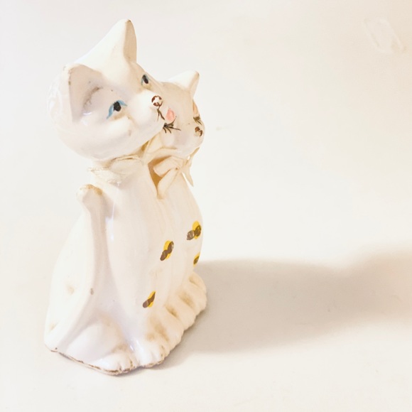 Mid Century Ceramic Cat Pair Boy Girl Vintage Figurine Bows Cat Lover - Picture 2 of 7